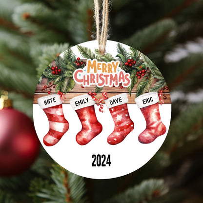 Family Christmas Ornament, 2024 Christmas Ornament, Name Stocking, Family of Five Personalized Christmas, New Family Gift