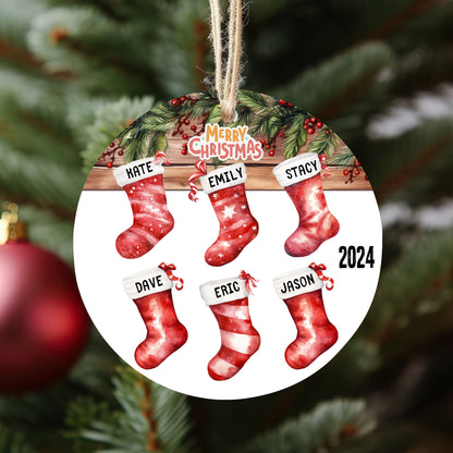 Family Christmas Ornament, 2024 Christmas Ornament, Name Stocking, Family of Five Personalized Christmas, New Family Gift