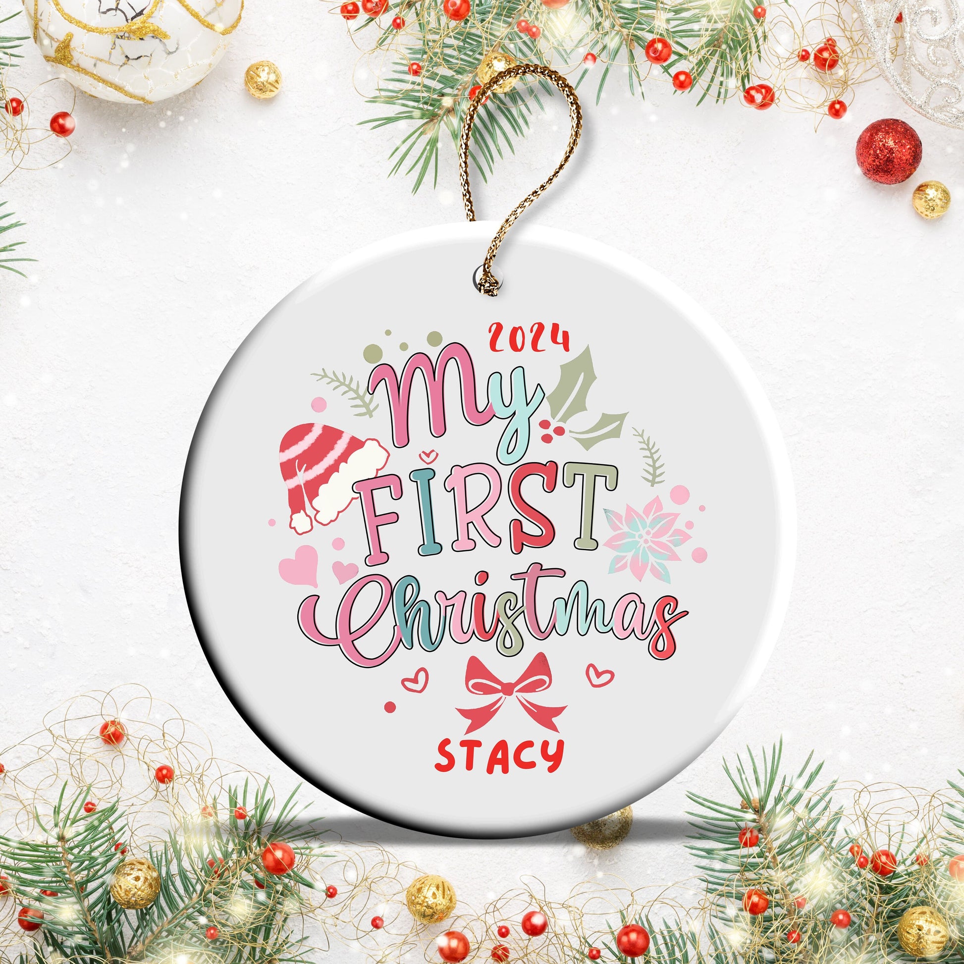 First Christmas Baby Ornament Gift | Personalized Ceramic Christmas Ornament | Holiday Keepsake Ornament | Baby&#39;s first Christmas