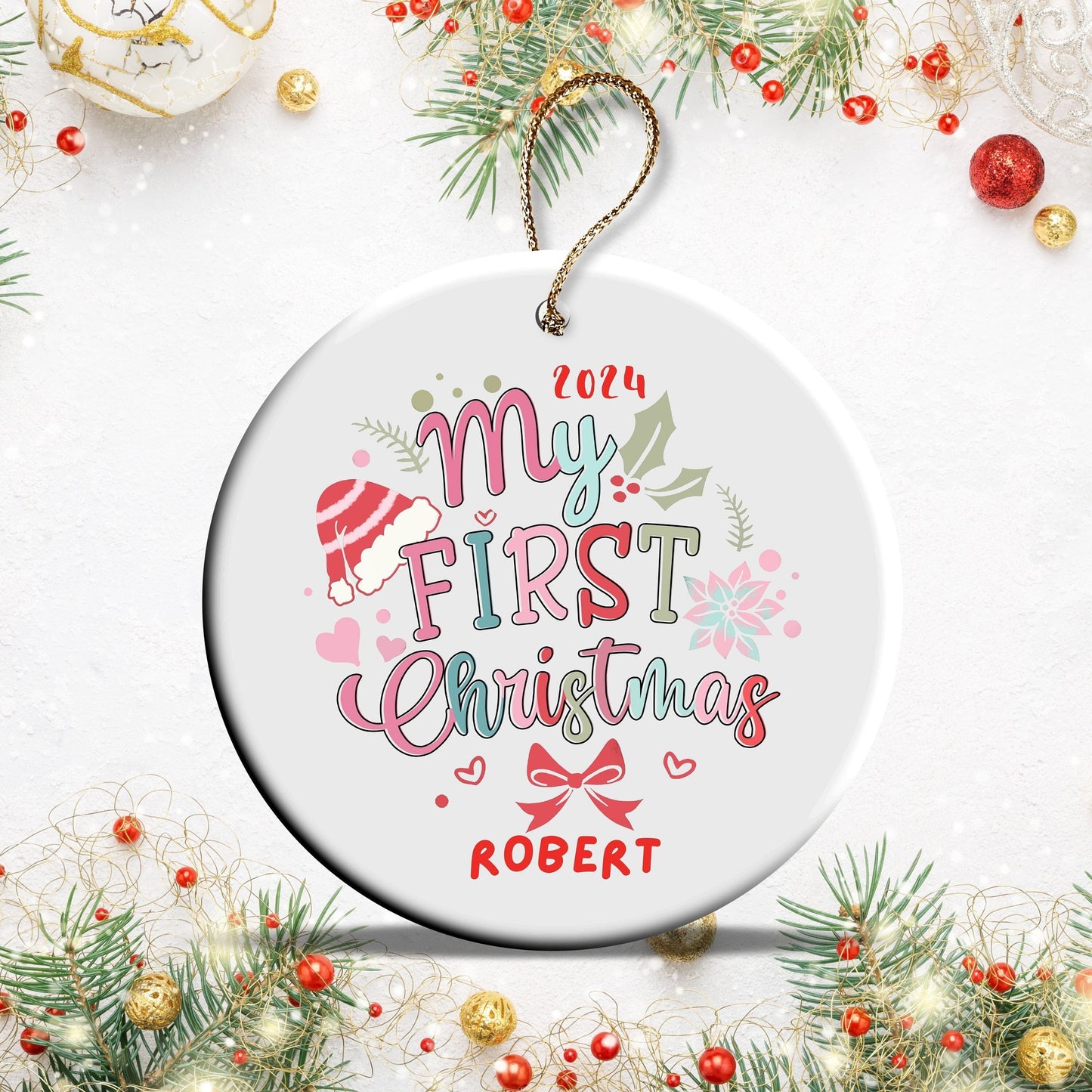 First Christmas Baby Ornament Gift | Personalized Ceramic Christmas Ornament | Holiday Keepsake Ornament | Baby&#39;s first Christmas