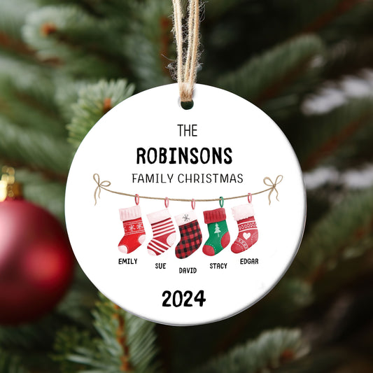 Socks Family Ornament, 2024 Family Christmas Ornament, Name Stocking, Family of Five Personalized Christmas Ornament Bundle, New Family Gift