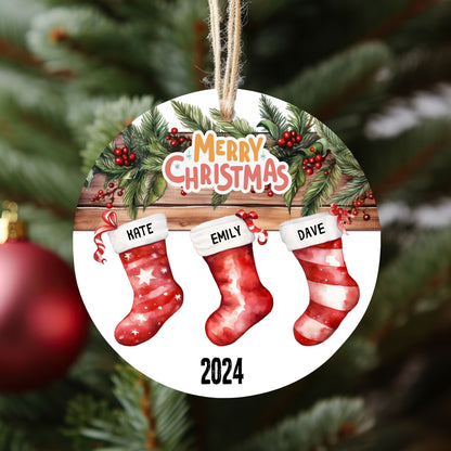 Family Christmas Ornament, 2024 Christmas Ornament, Name Stocking, Family of Five Personalized Christmas, New Family Gift