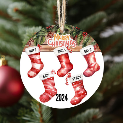 Family Christmas Ornament, 2024 Christmas Ornament, Name Stocking, Family of Five Personalized Christmas, New Family Gift