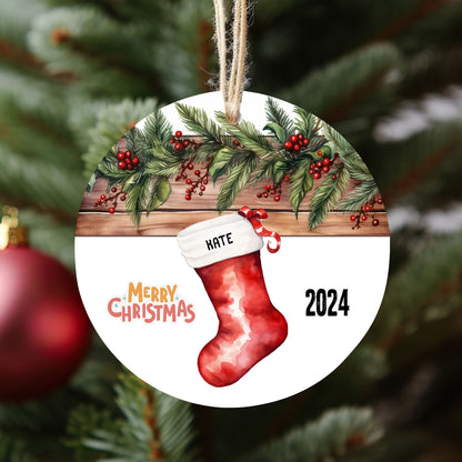 Family Christmas Ornament, 2024 Christmas Ornament, Name Stocking, Family of Five Personalized Christmas, New Family Gift