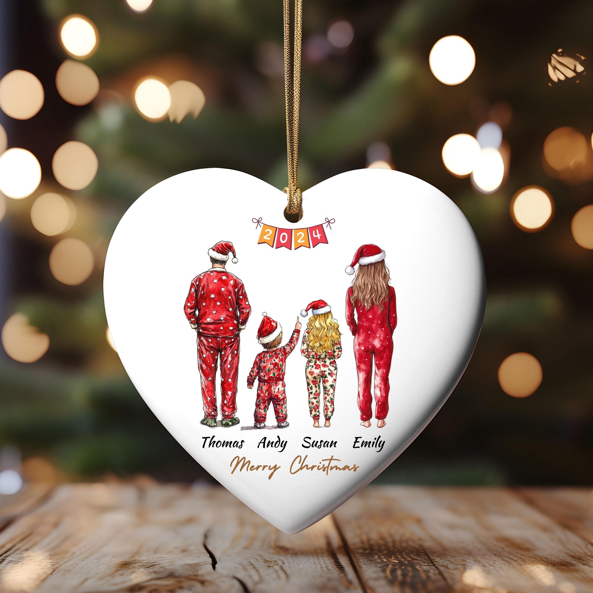 Family Members Pajamas Christmas Ornament, Custom Family Gift, Personalized Holiday Decoration, Tree Ornament, Xmas, Family of 2, 3, 4