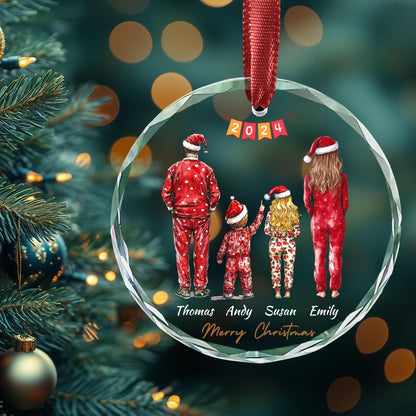 Christmas Pajamas Family Members Ornament, Family of 2, 3, 4 Custom Gift, Personalized Holiday Decoration, Tree Ornament, 2024 Xmas,