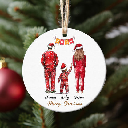 Family Members Pajamas Christmas Ornament, Custom Family Gift, Personalized Holiday Decoration, Tree Ornament, Xmas, Family of 2, 3, 4