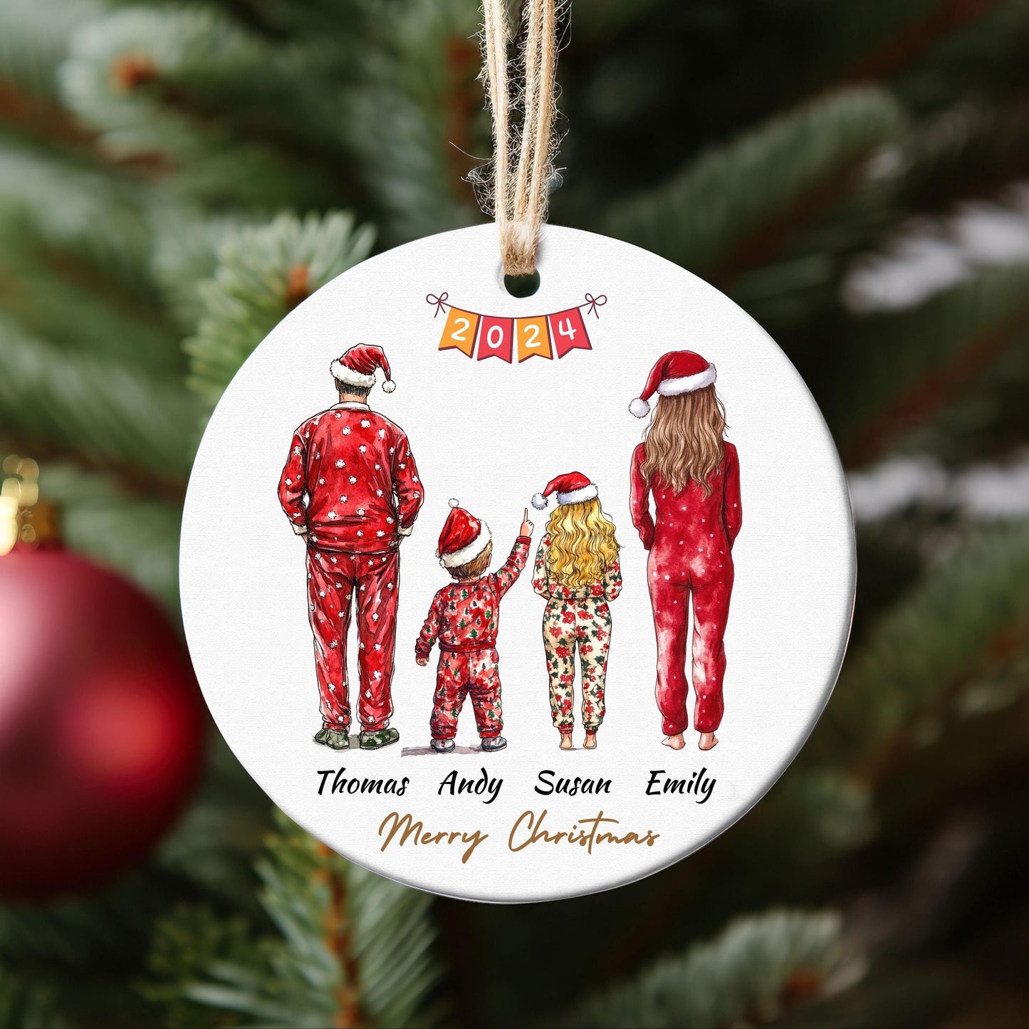 Family Members Pajamas Christmas Ornament, Custom Family Gift, Personalized Holiday Decoration, Tree Ornament, Xmas, Family of 2, 3, 4