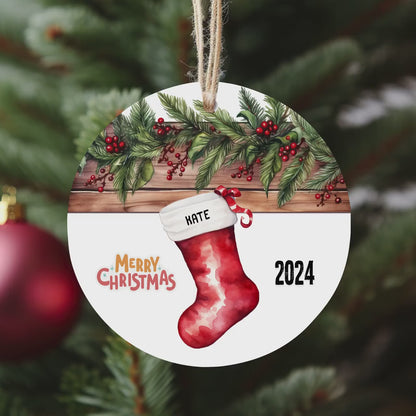 Family Christmas Ornament, 2024 Christmas Ornament, Name Stocking, Family of Five Personalized Christmas, New Family Gift