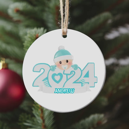 Baby Boy 2024 Ornament, Baby's First Christmas, Baby Keepsake, Blue Nursery Decor, Cute Baby Shower Gift, Newborn Gift, Newborn Christmas