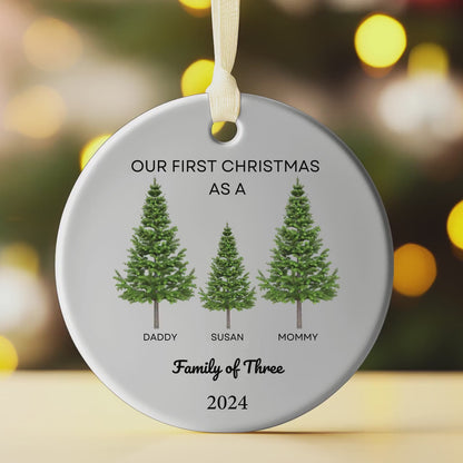 Family of 3 Christmas Tree Ornament, Baby's First Christmas Keepsake, Personalized Family of Three Christmas Ornament, New Baby Ornament