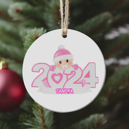 Newborn Baby Girl 2024 Ornament, Baby's First Christmas, Pink Nursery Decor, Baby Shower Gift, Keepsake Gift, Baby Girl Room Decor