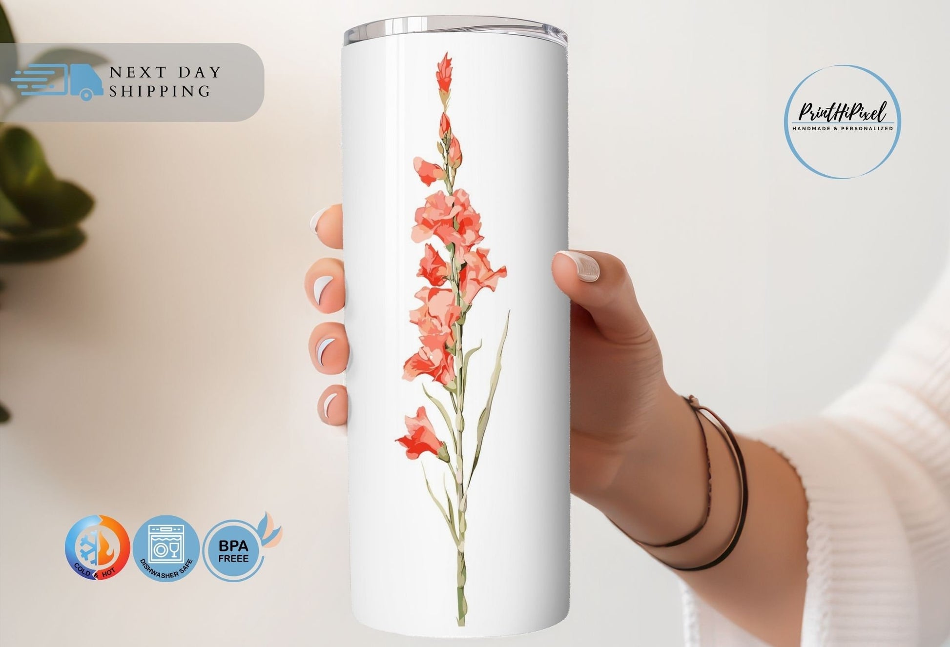 Personalized Name Tumbler with Straw and Lid, Custom Birth Flower Tumbler, Bridesmaid Tumbler, Birthday Tumbler, 20oz Skinny Tumbler