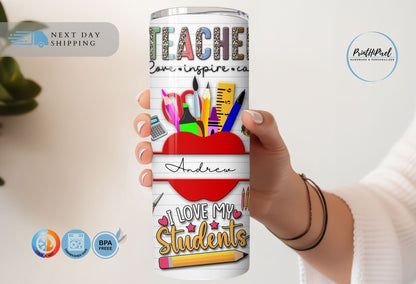 Personalized Name Tumbler with Straw and Lid, Personalized Teacher Tumbler, Preschool Teacher Tumbler, Teacher Gifts, 20oz Custom Tumbler