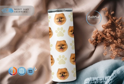 Personalized Dog Photo Tumbler with Straw, Custom Pet Photo Tumbler, Pet Portrait Tumbler, Dog Mom, Custom Dog Gift, gifts for dog lovers