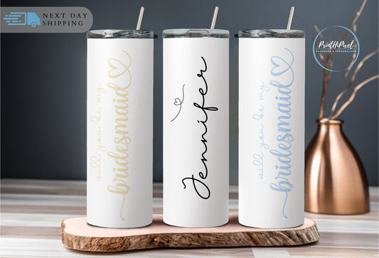 Personalized Bridesmaid Tumbler with Straw, Custom Wedding Gift Tumbler, Bachelorette Party Tumbler, Bridesmaid Tumbler, Bridesmaid Proposal