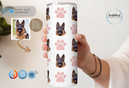 Personalized Dog Photo Tumbler with Straw, Custom Pet Photo Tumbler, Pet Portrait Tumbler, Dog Mom, Custom Dog Gift, gifts for dog lovers