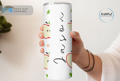 Personalized Name Tumbler with Straw and Lid, Personalized Apple Tumbler, Custom Fruit Tumbler, Retro Apple Gift, Personalized Gift