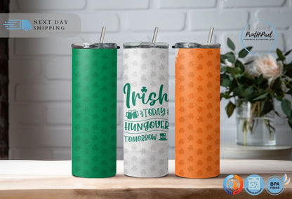 Irish Today Hungover Tomorrow Tumbler with Straw, Custom Lucky Charms Tumbler, Retro St Patrick, Four Leaf Clover, Shamrock Gifts