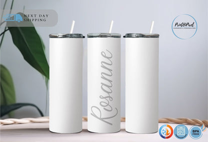 Personalized Name Tumbler with Straw and Lid, Custom Laser Engraved Bridesmaid Proposal Gift, Bridesmaid Gifts, Bachelorette Party