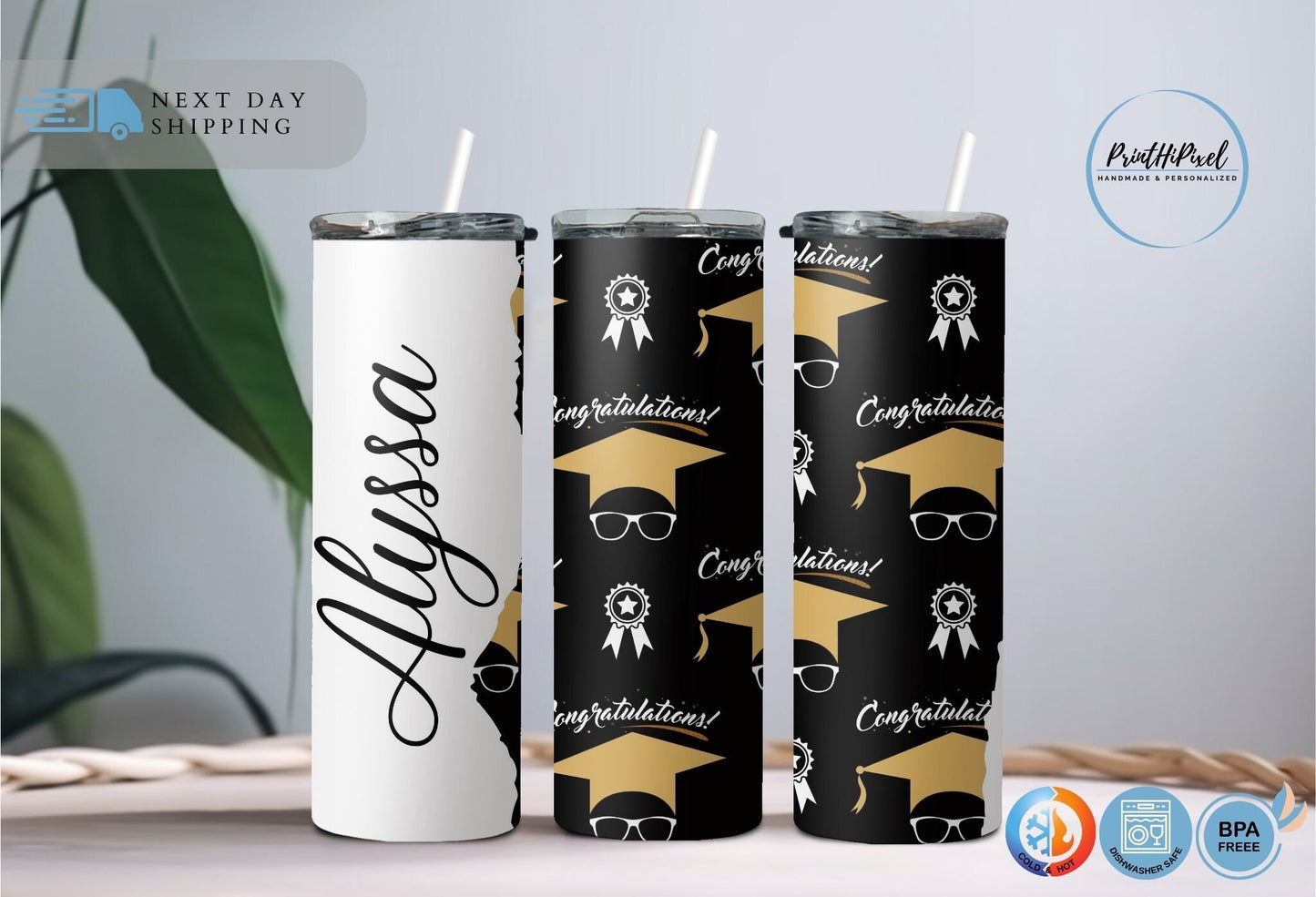 Personalized Name Tumbler with Straw and Lid, Custom Graduation Cap Tumbler, Happy Graduation Tumbler, Graduation Party, Graduation Gift