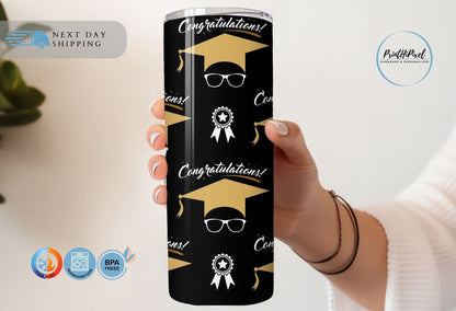 Personalized Name Tumbler with Straw and Lid, Custom Graduation Cap Tumbler, Happy Graduation Tumbler, Graduation Party, Graduation Gift