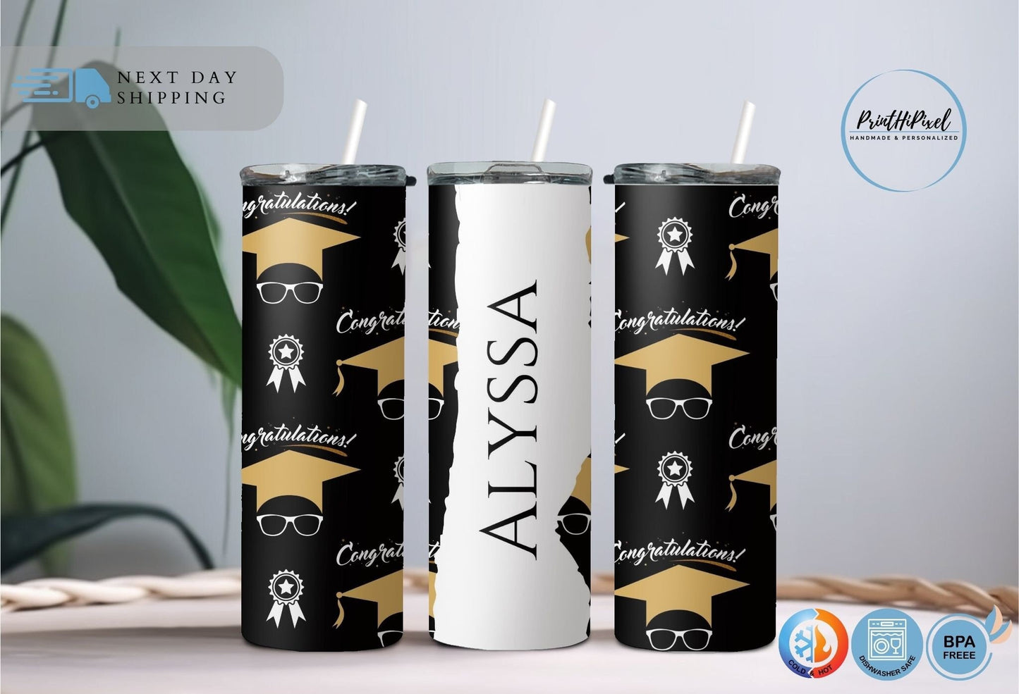 Personalized Name Tumbler with Straw and Lid, Custom Graduation Cap Tumbler, Happy Graduation Tumbler, Graduation Party, Graduation Gift