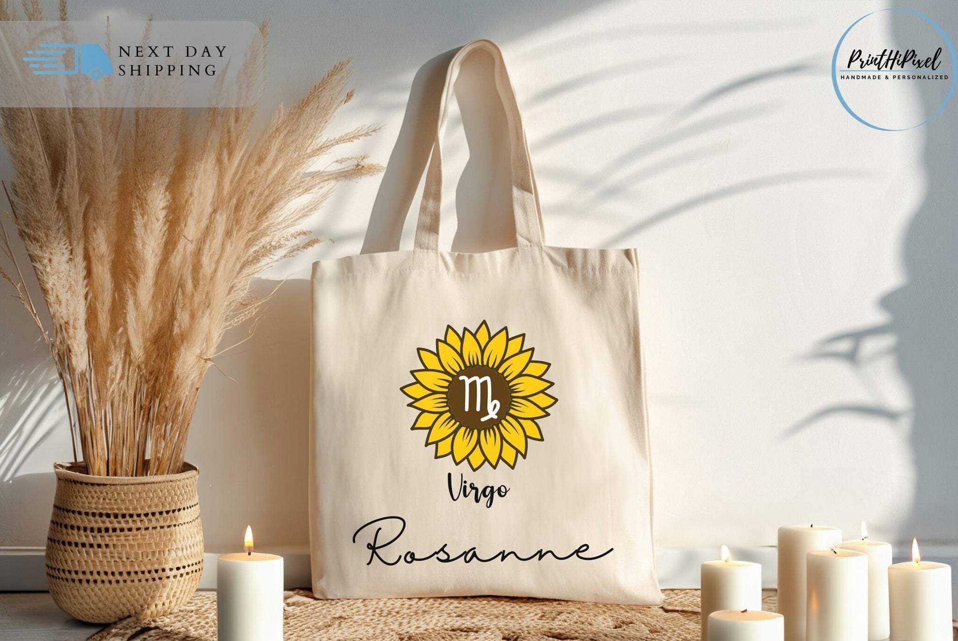 Personalized Name Canvas Tote Bags, Custom Zodiac Sign Tote Bag, Floral Tote Bag, Zodiac Tote, Tote Bag Aesthetic, Shoulder Bag, Aries Gifts