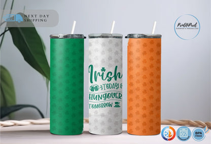 Irish Today Hungover Tomorrow Tumbler with Straw, Custom Lucky Charms Tumbler, Retro St Patrick, Four Leaf Clover, Shamrock Gifts