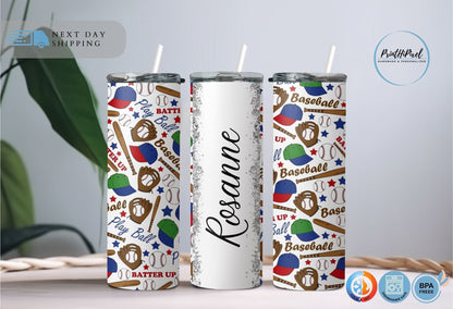 Personalized Name Baseball Tumbler, Custom Baseball Coach Gift Tumbler, Baseball Mom Glitter Tumbler, Baseball Jersey Tumbler,Sports Tumbler